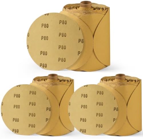 S SATC 300 Pack 80 Grit PSA Sanding Discs 6 Inch Round Sticky Back Aluminum Oxide Sandpaper Automotive Sanding Discs for DA Sanders Self Stick Sand Paper