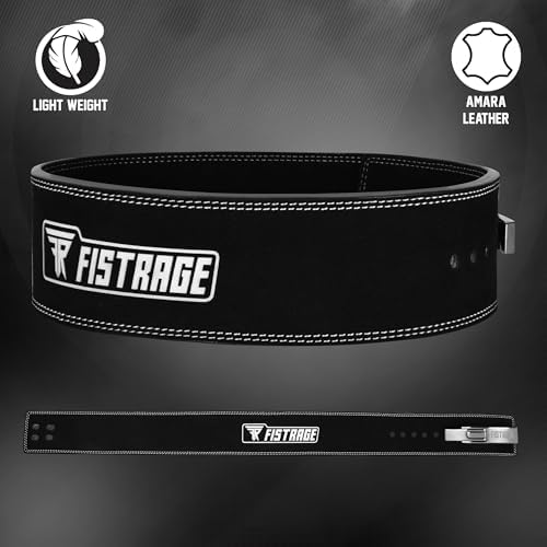 FISTRAGE Lever Buckle Weight Lifting Leather Black Belt Gym Back Support for Men & Women Training Fitness Exercise for Tough Workouts | Power Lifters | Supports Lumber Lower Back