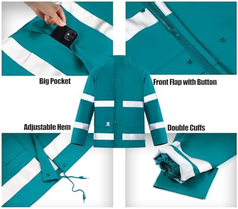 RainRider Mens Rain Suits Waterproof Rain Gear Reflective Rain Coat & Pants