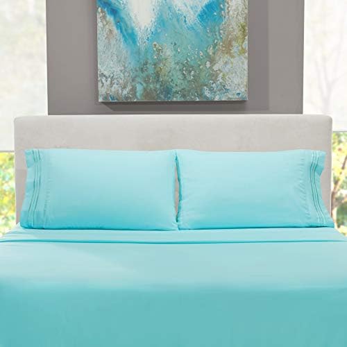 Hearth & Harbor King Size Sheets - 4 Piece Bed Sheet Set, Hotel Luxury Double Brushed Bed Sheets - Extra Soft Bedding Sheets & Pillowcases, King, Aqua Blue