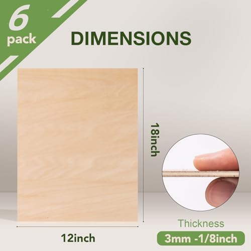 Rowood 6 Pack Basswood Sheets,12x16x1/8inch,3mm Basswood for Laser Cutting,Adult Craft Kits,Thin Plywood Board Unfinished Wood,DIY Ornaments and Architectural Model-WB110