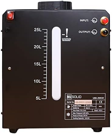 U.S. Solid 25 L Welder Water Cooler, TIG MIG Torch Cooling Machine, Wind-Tunnel Heat Dissipation 2.8 kW, Vortex Pump 7.5 L/min, Transparent Window, Leak-Free, AC 110 V