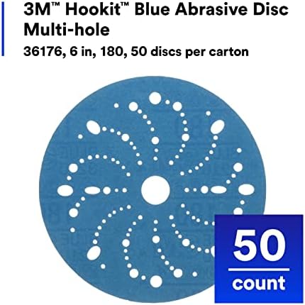 3M Hookit Blue Abrasive Disc, 321U, 36176, 6 in, 180+ Grade, Multi-Hole