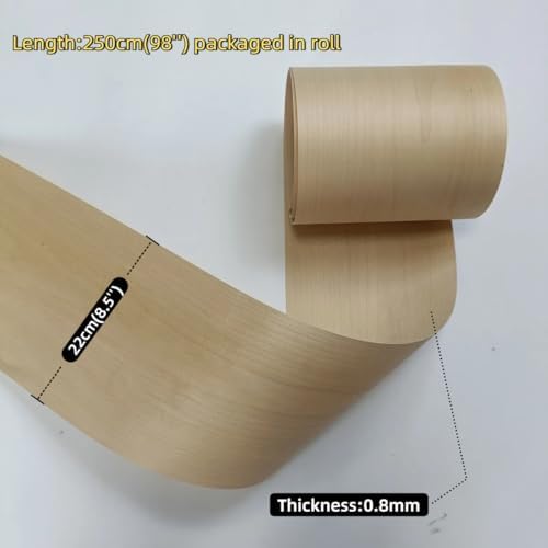 Maple Wood Veneer Sheet,Flat Cut,8.5''x 98'',Iron On Stick Veneer Roll Without Paper,Pre-glued Hot Melt Self Adhesive Strip for Cabinet Furniture Plywood Door Speaker Renovation Woodworking