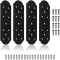 I Shape Steel Flat Bracket, 4 Pcs 10" X 3" Flat Fixing Mending Plates Black Flat Repair Plate Bracket with Screws Set for Wood Lumber Timber Connectors