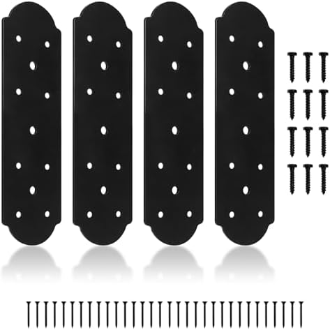 I Shape Steel Flat Bracket, 4 Pcs 10" X 3" Flat Fixing Mending Plates Black Flat Repair Plate Bracket with Screws Set for Wood Lumber Timber Connectors