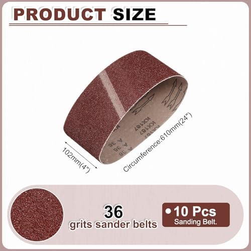 HARFINGTON 4 x 24 Inch Sanding Belts, 10 Pcs 36 Grits Aluminum Oxide