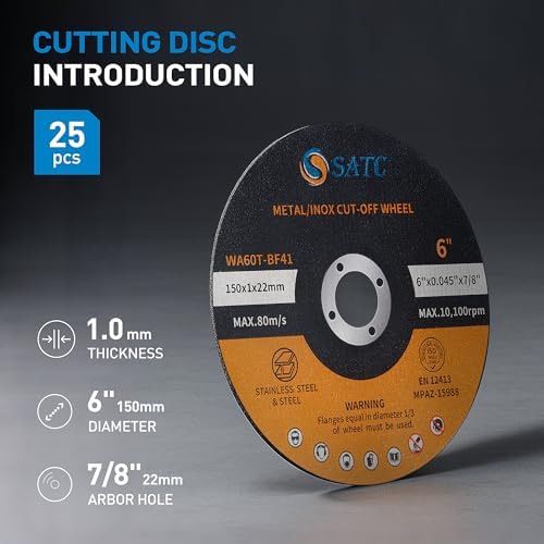 S SATC Cutting Wheel 6 in 6" x.045 x7/8" Cut Off Wheels for Metal 25 PCS Cutting Discs Fits Angle Grinder Concrete Accessories Saw Grinder Metal Cut Tools Grinder Attachment