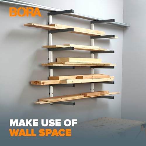 Bora 6 Level Lumber Storage Rack Wood and Garage Organization Space Saving Metal Shelf for Pipes, Boards, Plywood, and Building Materials - PBR-0620 White Gray