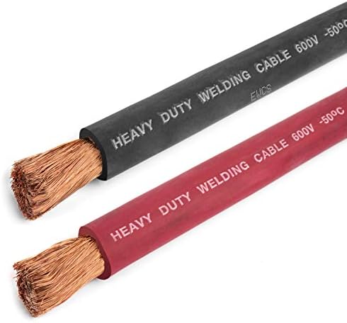 EWCS 1/0 Gauge Premium Extra Flexible Welding Cable 600 Volt Combo Pack - Black+Red 15 Feet of Each - Made in The USA