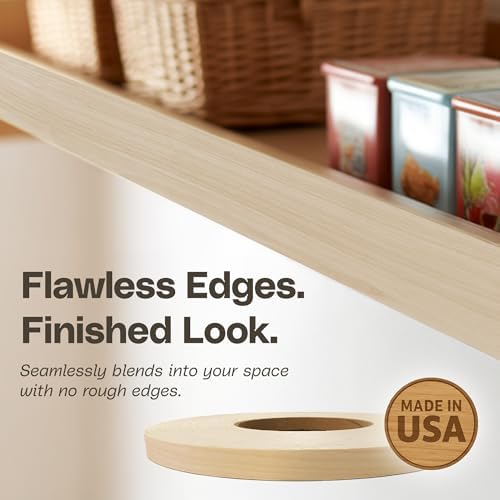 Edge Supply Birch Pre-Finished 1-1/4 in x 250 ft Roll with a Clear Lacquer UV Finish – Pre-Glued Iron On Real Wood Veneer Edging – Edge Banding Tape with Hot Melt Adhesive, Ideal for Furniture & DIY.