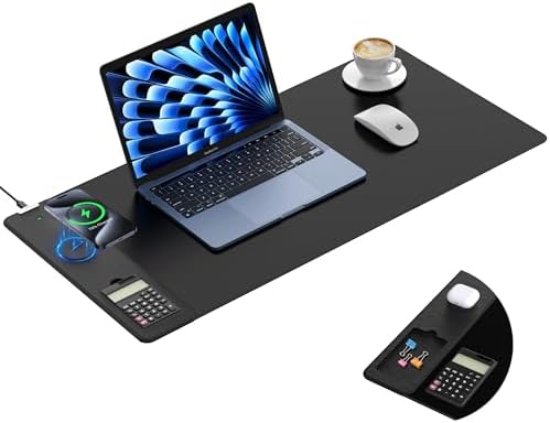Mouse Pad with 15W Wireless Charging, Removable 8-Digit Solar Calculator