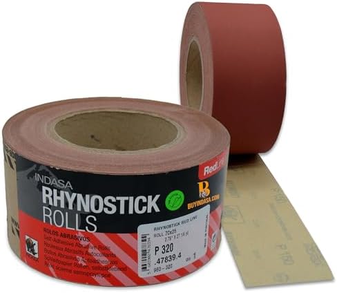 Indasa 2.75" PSA Sandpaper Roll - 27 Rhynostick 40-Grit Yard Long Continuous Roll, Self-Adhesive Stickyback Sand Paper for Woodworking, Automotive, Metal (Aluminum Oxide)