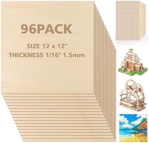 Adrattnay 96Pcs Basswood Sheets 1/16 x 12 x 12 inch - 1.5mm Basswood Sheets