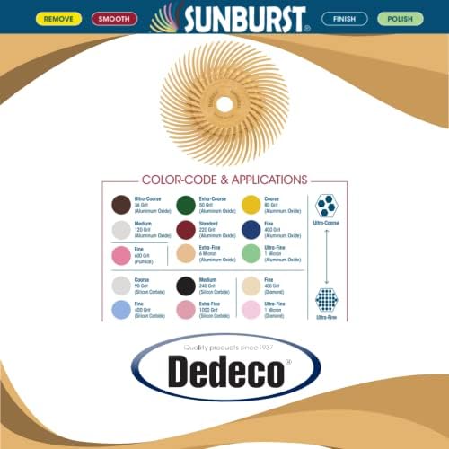 Dedeco Sunburst Radial Bristle Discs 12-Pack - 3" Curved - 3/8" Arbor - Peach 2500 Grit (Extra-Fine, 6 Micron) - Aluminum Oxide for Polishing & Finishing