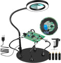 Magnetic Helping Hands Soldering Station with 4 Magnetic Pillars PCB Holder, Magnifying Glass with light, Magnifier with Extra Hand Tool for Electronic Repair Soldering Jewelry Crafts