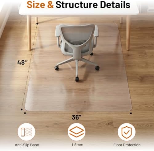 Clear Office Chair Mat for Hardwood Floors, Heavy Duty Protector