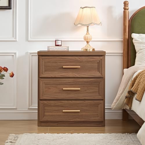 RWYHG Night Stand 3 Drawer Storage 26" Tall Wood with Gold Handle