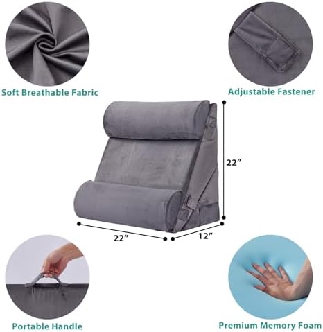 Bedluxe Adjustable 4pcs Bed Wedge Pillow Set, Memory Foam Wedge Pillows Post Surgery for Back, Neck, Leg Pain Relief, Pillow Wedge for Sleeping, Sitting up in Bed, Acid Reflux and GERD, Velvet