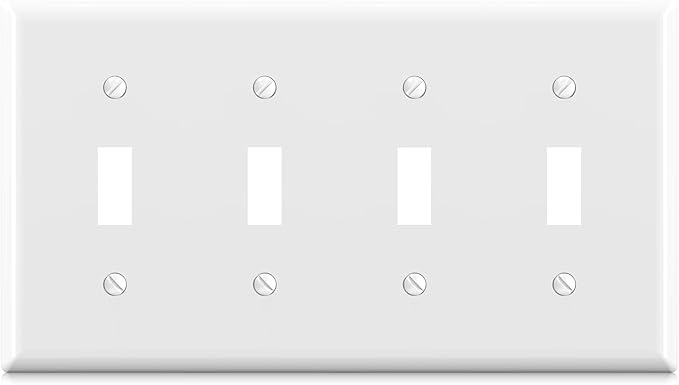 ELEGRP Toggle Light Switch Wall Plate, 4-Gang Standard Size Switch Covers, Unbreakable Polycarbonate Replacement Faceplates Covers, UL Listed, Color-matched Screws Included (1 Pack, Glossy White)