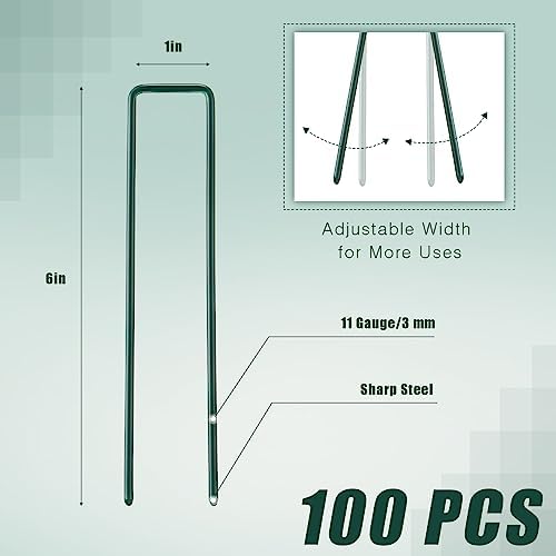 Therwen 100 Pcs 6 in Green Landscape Staples Artificial Grass Turf Stakes