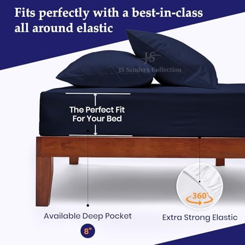 JS Sanders V Berth Boat Sheet 3 Pcs 600 TC Egyptian Cotton,Navy Blue