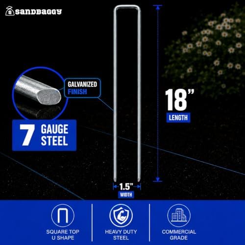 Sandbaggy 18-Inch Landscape Staples | Industrial Grade Galvanized 7 Gauge Steel | 12 Inches Longer Than Standard Staples | Trusted by Farmers & Homeowners Across The USA (50)