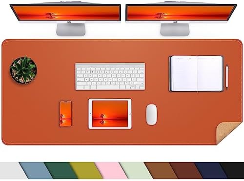 AFIING Desk Mat 47.2" x 17", Leather Desk Pad Protector with Natural Cork & PU Leather, Non-Slip Office Desk Mat, Double-Sided Mouse Pad, Waterproof Large Desk Pad for Office and Home (Orange)