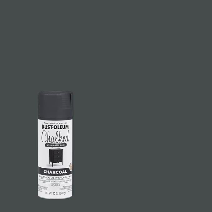 Rust-Oleum Charcoal Chalked All-in-One Ultra Matte Spray Paint | One Coat Coverage | No Primer, Sanding, Or Topcoat Needed | Easy Spray Application | Made in USA | 12 OZ