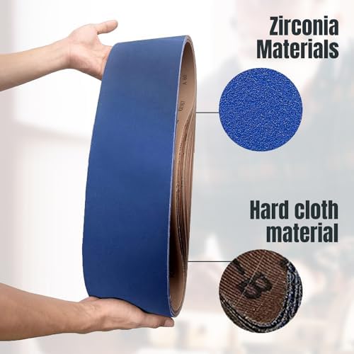 POWERTEC 6 x 48 Inch Zirconia Sanding Belts, 3PK, 120 Grit Belt Sander Sanding Belt for Bench Sander, Belt and Disc Sander, Woodworking & Paint Removal, Metal Polishing (464812Z-3)