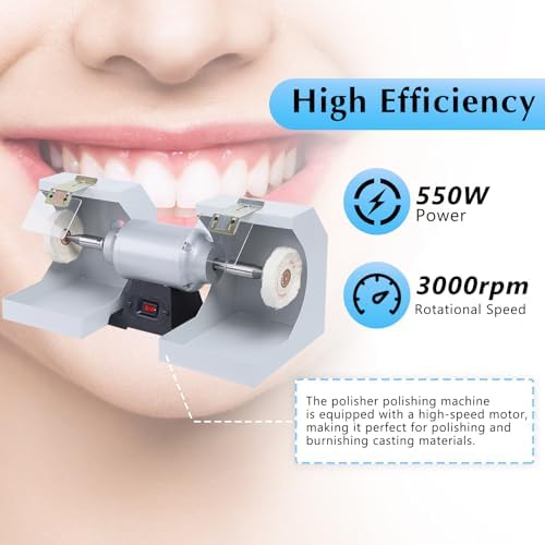 110V Dental Polishing Polish Lathe Machine, 550W Dental Laboratory Lathe Buffing Grinder Polisher Polishing Machine 3000RPM, Polishing Machine Dental Lab Polisher for Jewelry Casting