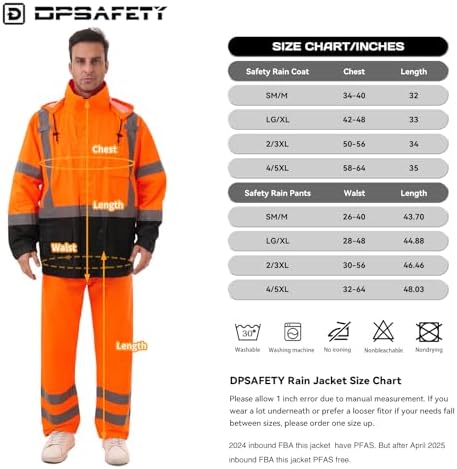 Hi Vis Safety rain Jacket，Reflective Class 3 Rain coat with Inner Mesh Lining and Pockets High Visibility Waterproof work Rain Suits for men&women（Tangerine,2XL/3XL）