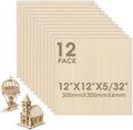 12 Pack Basswood Sheets 12"×12"×5/32" Unfinished Plywood Sheet Smooth Thin Wood Boards for Laser Cutting Wood Carving Burning DIY Crafts