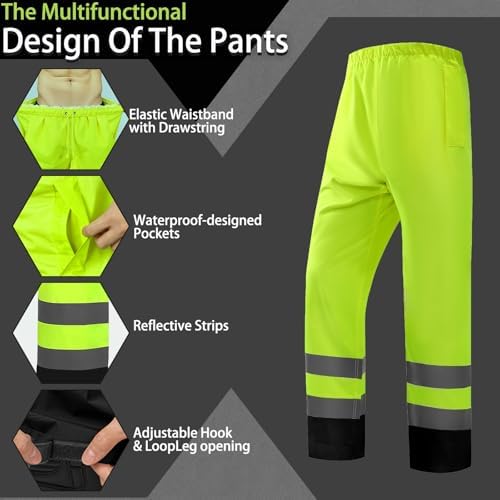 Hi Vis Class 3 Safety Rain Jacket for Men Waterproof, Reflective High Visibility Rain Gear Construction Rain Suit (Yellow-Black S/M)