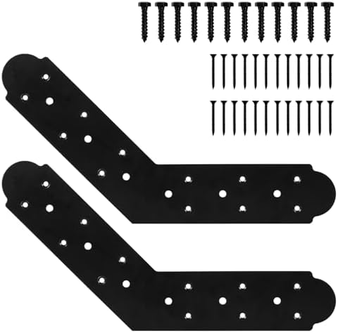 135-Degree Steel Flat Bracket, 4 Pcs Angled Brackets Fixing Mending Plates, Black Repair Plate Corner Brace With Screws Set for Wood Lumber Timber Connectors
