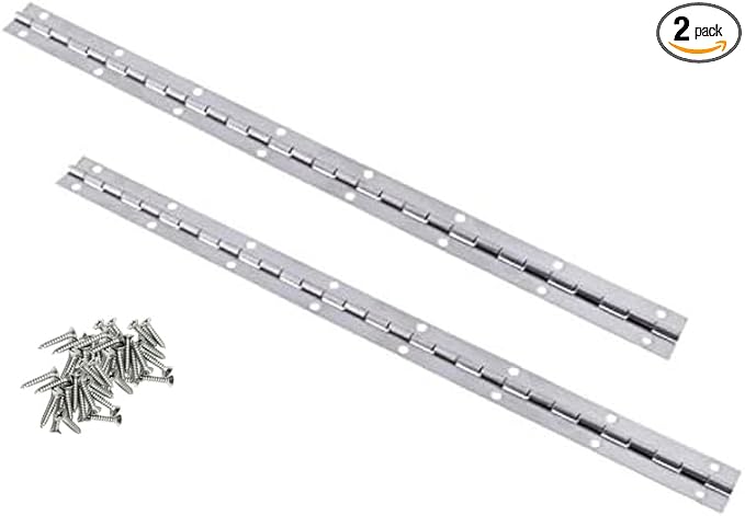Continuous & Piano Hinges, 2Pcs Stainless Steel Continuous Hinge with Holes, Heavy Duty Polished Stainless Piano Hinges for Boats Cabinets Storage Box Door Windows Screw Included (Silver) (24'')