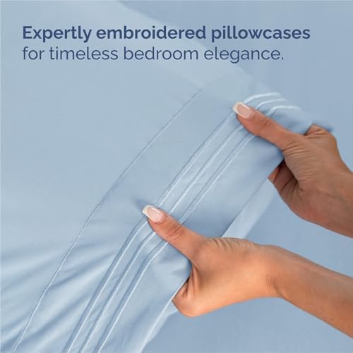 Split King Size 5 Piece Sheet Set - Comfy Breathable & Cooling - Light Blue