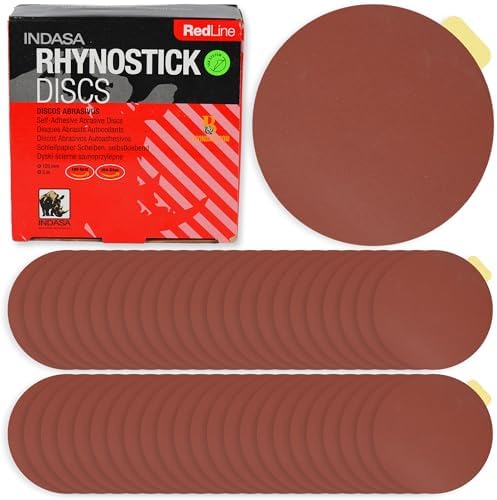 Indasa 5" Rhynostick 50 PCS 100 Grit PSA Sanding Discs – High-Performance Abrasive, 250°F Heat-Resistant, Clog-Free, No Residue