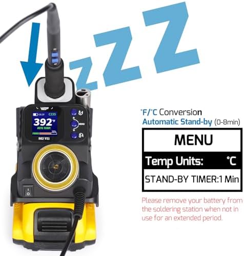 WEP 982-VI 1 Cordless Soldering Station for Dewalt 20V Battery Soldering Iron Kit with Integrated Holder, Tips Cleaner, °C-°F Conversion, Sleep Mode, 5 C235 Compatible Tips, 0.8mm Solder Wire
