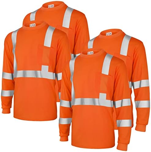 Amylove 4 Pcs Long Sleeve High Visibility Safety Shirts,XXL,Orange