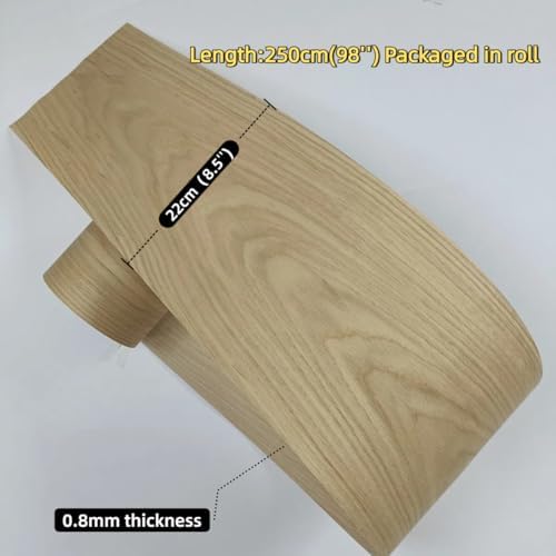 White Oak Wood Veneer Sheet,Flat Cut,8.5''x 98'',Iron On Stick Veneer Roll Without Paper,Pre-glued Hot Melt Self Adhesive Tape for Cabinet Furniture Plywood Door Speaker Renovation