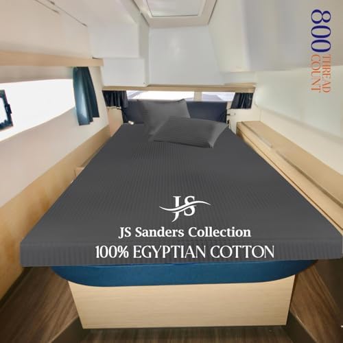 JS Sanders XL V Berth Boat Sheet 3 Pcs 600 TC Egyptian Cotton,Dark Grey Stripe