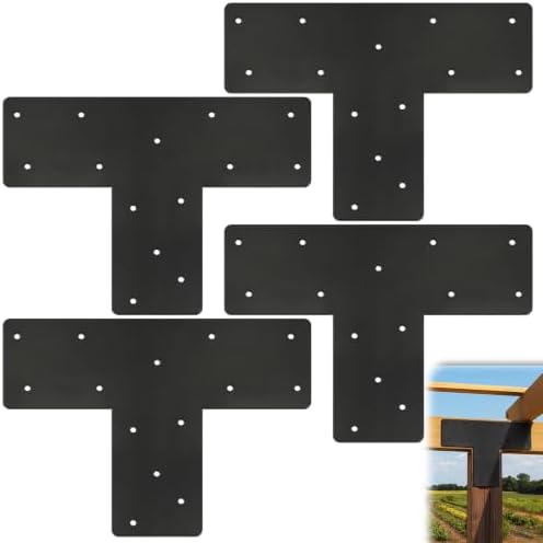 4 Pcs 16.9"×12" T Post Brackets, T Flat Mending Plate for Wood