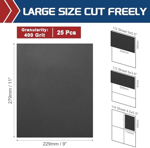 25Pcs Sand Paper 9x11Inch 400Grit Silicon Carbide Sandpaper Sheets