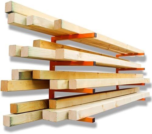 YYR Wood Organizer and Lumber Storage Rack Wall Mount, Heavy Duty Metal Shelf with 4-Level Holds Up 800 LBS, Indoor & Outdoor Use - Orange