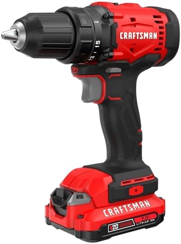 CRAFTSMAN V20 1/2 in Cordless Drill Set With 2.0 Ah Battery, Charger and Double Ended Bit, LED Light, Long Runtime, Ergonomic Power Drill Driver (CMCD702D1)