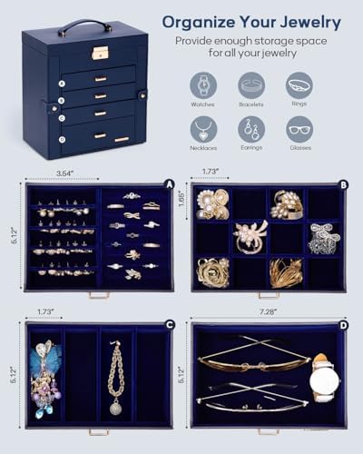 Homde Large Jewelry Box for Women: 5-Layer Organizer with Lock for Dresser