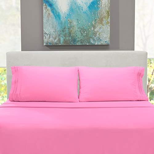 Hearth & Harbor Twin XL Size Sheets - 3 Piece Bed Sheet Set, Hotel Luxury Double Brushed Bed Sheets - Extra Soft Bedding Sheets & Pillowcases, Twin XL, Light Pink