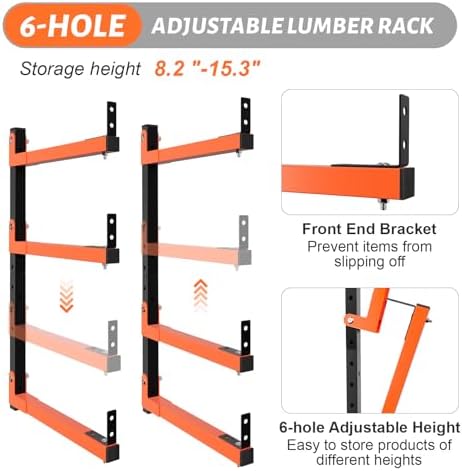 27" Lengthened Lumber Storage Rack, 6-Hole Adjustable Wall Mount Wood Organizer Storage Metal Shelves for Garage (4 Pack)