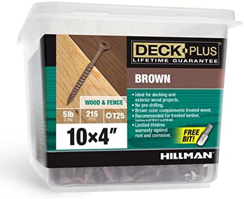 Deck Plus Deck Screws, #10 x 4in, 215 Pieces,5 Lb Box, Brown